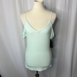 💚 ONEHART Opal Blue Ribbed Cold Shoulder Top | NWT | Size L 💚